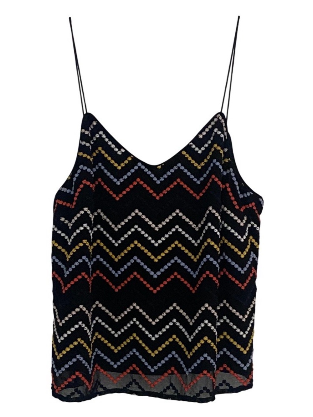 Wayf Black Embroidered Zigzag Camisole with Multicolor Accents